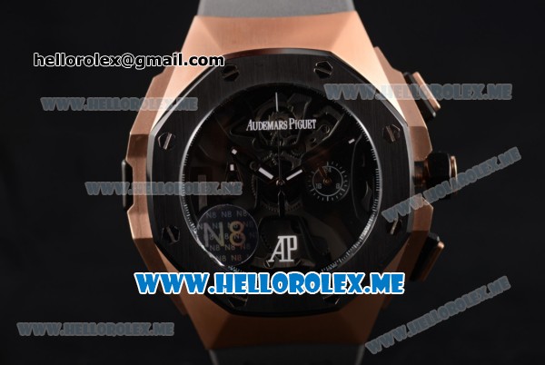 Audemars Piguet Concept Miyota Quartz Rose Gold Case with Skeleton Dial and Grey Rubber Strap Stick/Arabic Numeral Markers (EF) - Click Image to Close